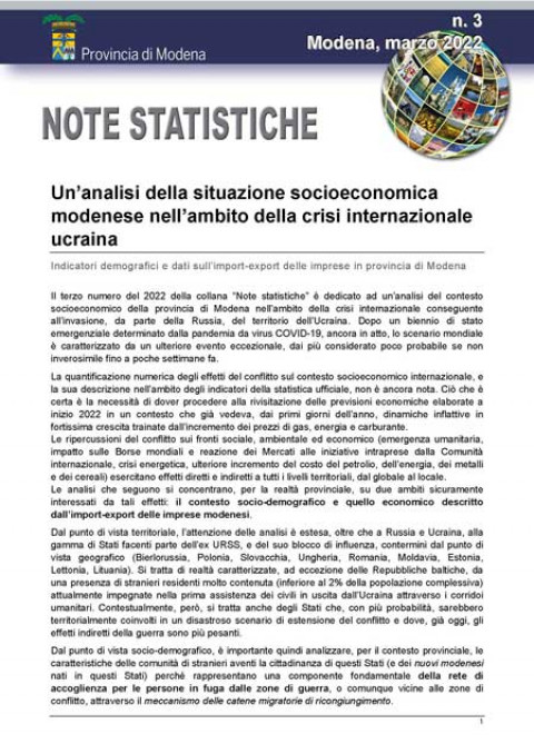 Copertina - Note statistiche n.3 - marzo 2022