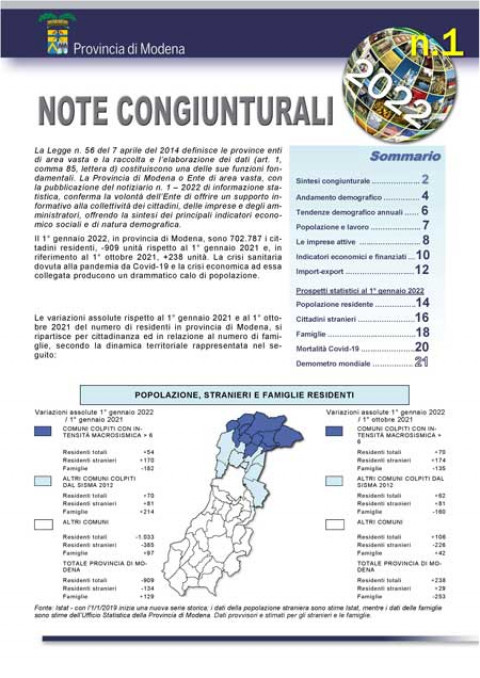 Copertina Note congiunturali n. 1 del 2022