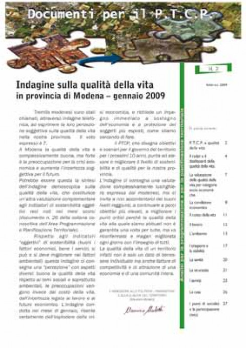 Indagine sulla qualità della vita in provincia di Modena - gennaio 2009