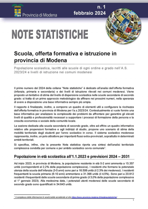 Copertina - Note statistiche n.1 - febbraio 2024