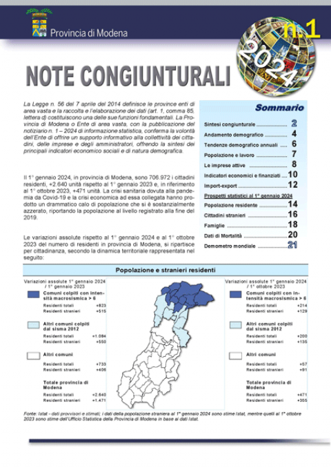 Copertina Note congiunturali n. 1 del 2024