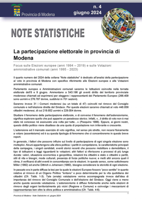 Copertina - Note statistiche n.4 - giugno 2024