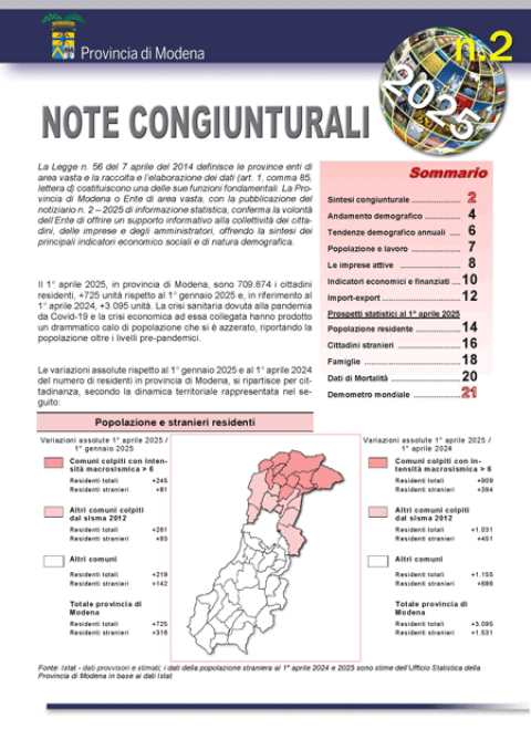 Copertina Note congiunturali n. 2 del 2025